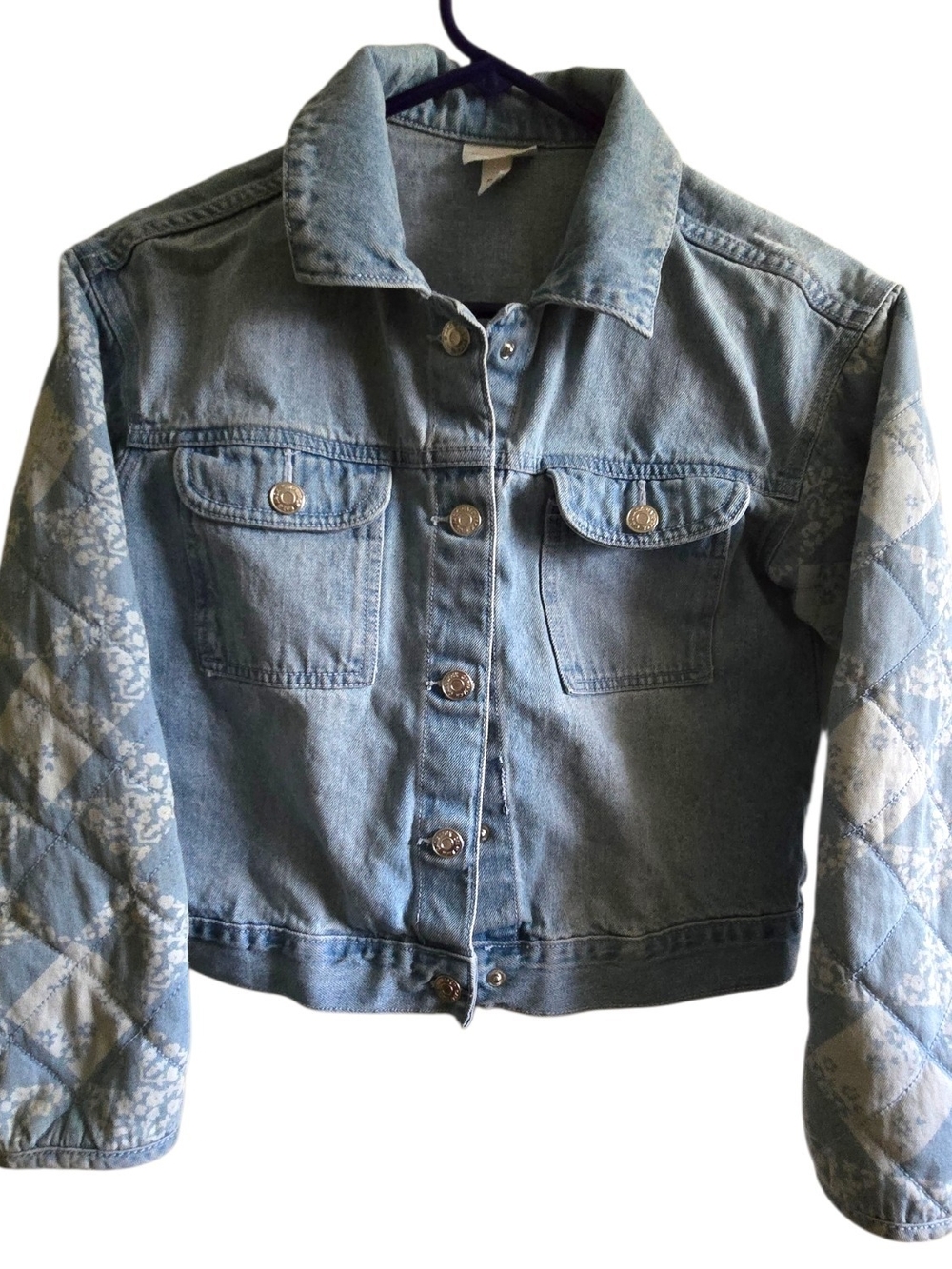 Cat & Jack Light Blue Denim Jacket with Quilted Patterned Sleeves